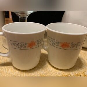Corningware White Mugs with Orange Floral Design
